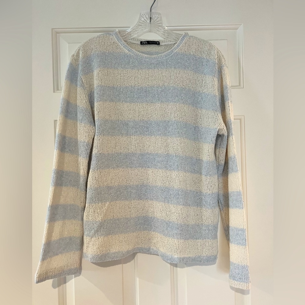 Light Blue and Cream Striped Zara Sweater